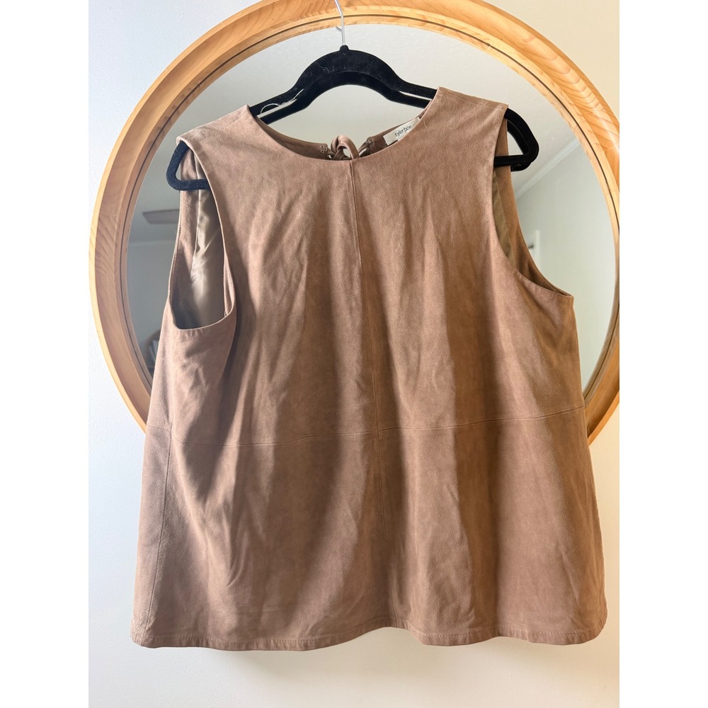 Tyler‎ Boe Suede Top Women Size L Brown Excellent Lambskin Leather Open Tie Back
